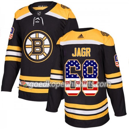 Boston Bruins Jaromir Jagr 68 Adidas 2017-2018 Zwart USA Flag Fashion Authentic Shirt - Mannen